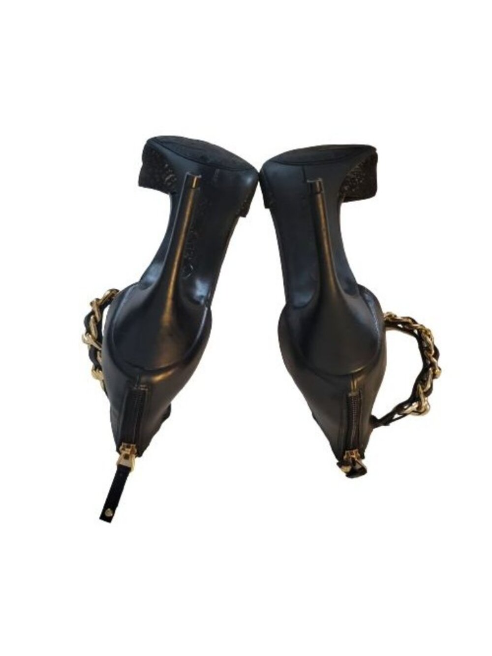 Sam & Libby Black/Gold Snake Print Ankle Chain Stiletto Heels Pumps Women's Sz 8 - Picture 5 of 13